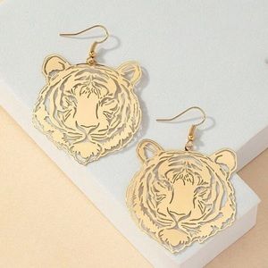 Gold tiger cut out earrings